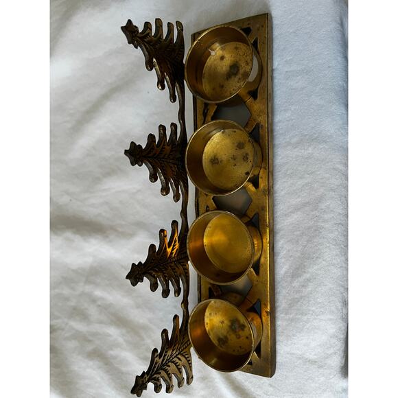Vintage brass pine tree Christmas tree votive candle holder Holiday decor - Picture 2 of 8